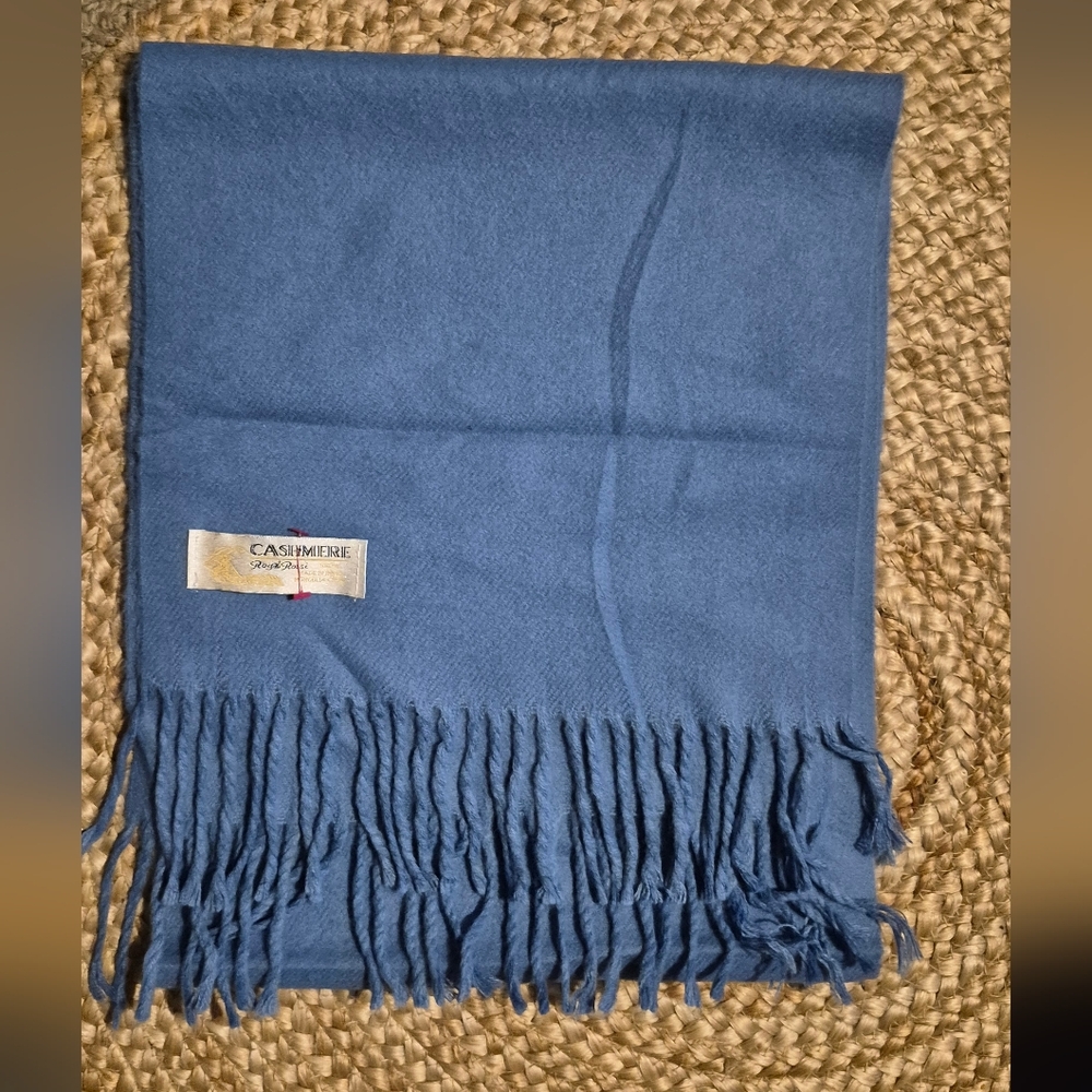 Royal Rossi Blue Cashmere Scarf with Fringe